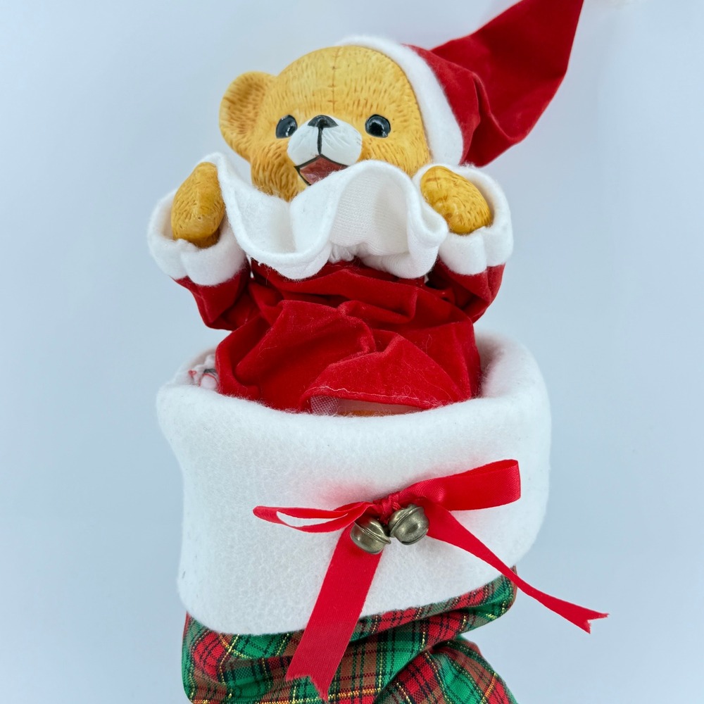 Jing'l Christmas Musical Teddy Bear Vintage Stocking Ornament 1985 Working 12" - Picture 3 of 14